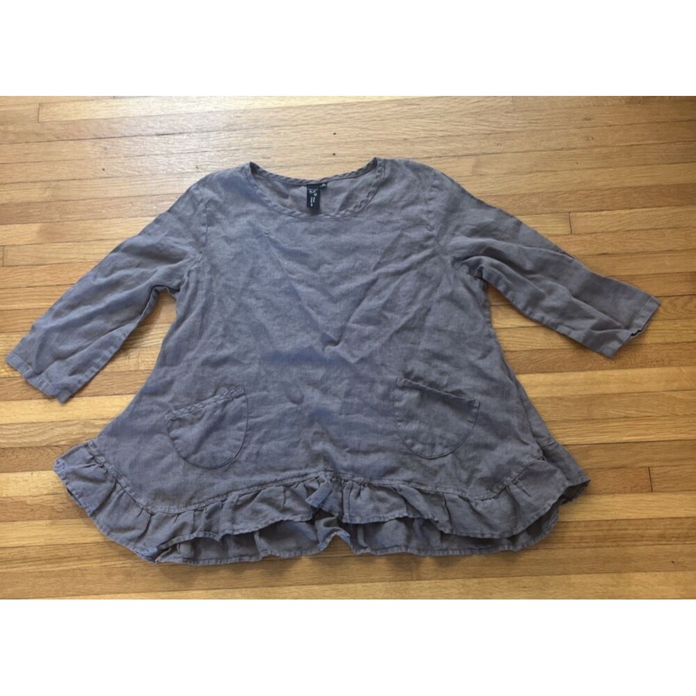 Focus Casual Life Shirt Women's M Green Linen Top Blouse Tunic Pockets